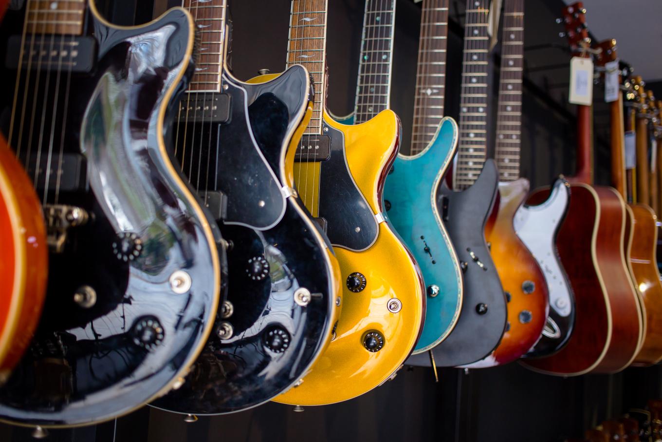 Row of Guitars on display
