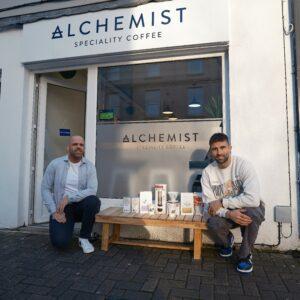 alchemist coffee shop front with founders Tiernan McCann and Gary Mallon