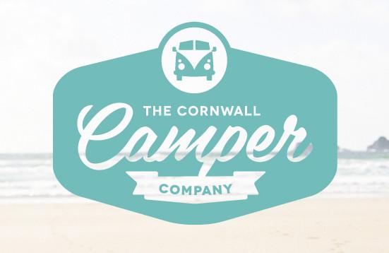 Cornwall Camper Company Logo on top of a beachfront scene