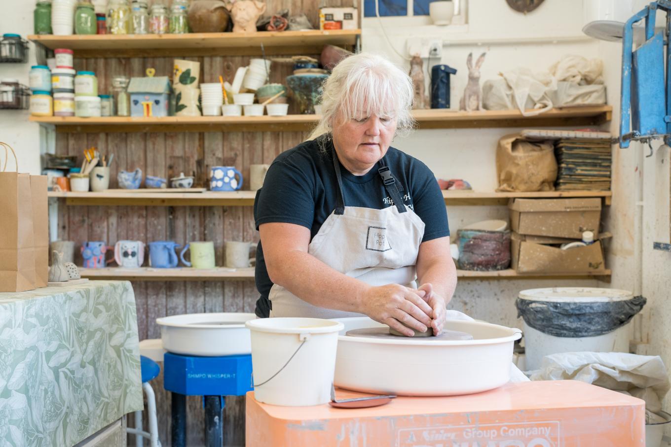 Cally James, founder of Hippy Hut Pottery, a ceramics business using her pottery equipment